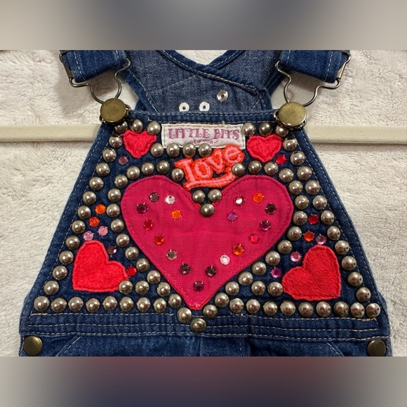 Little Bits New York baby/toddler overalls heart sparkle embellishments - Picture 3 of 10